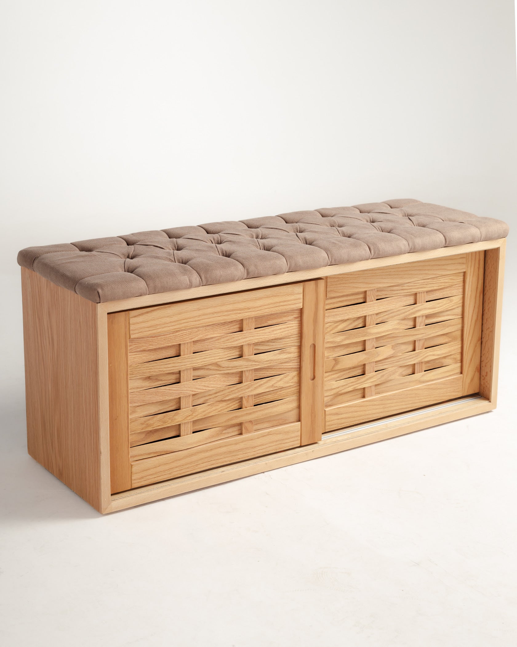 Oak Sliding Shoe Storage Bench