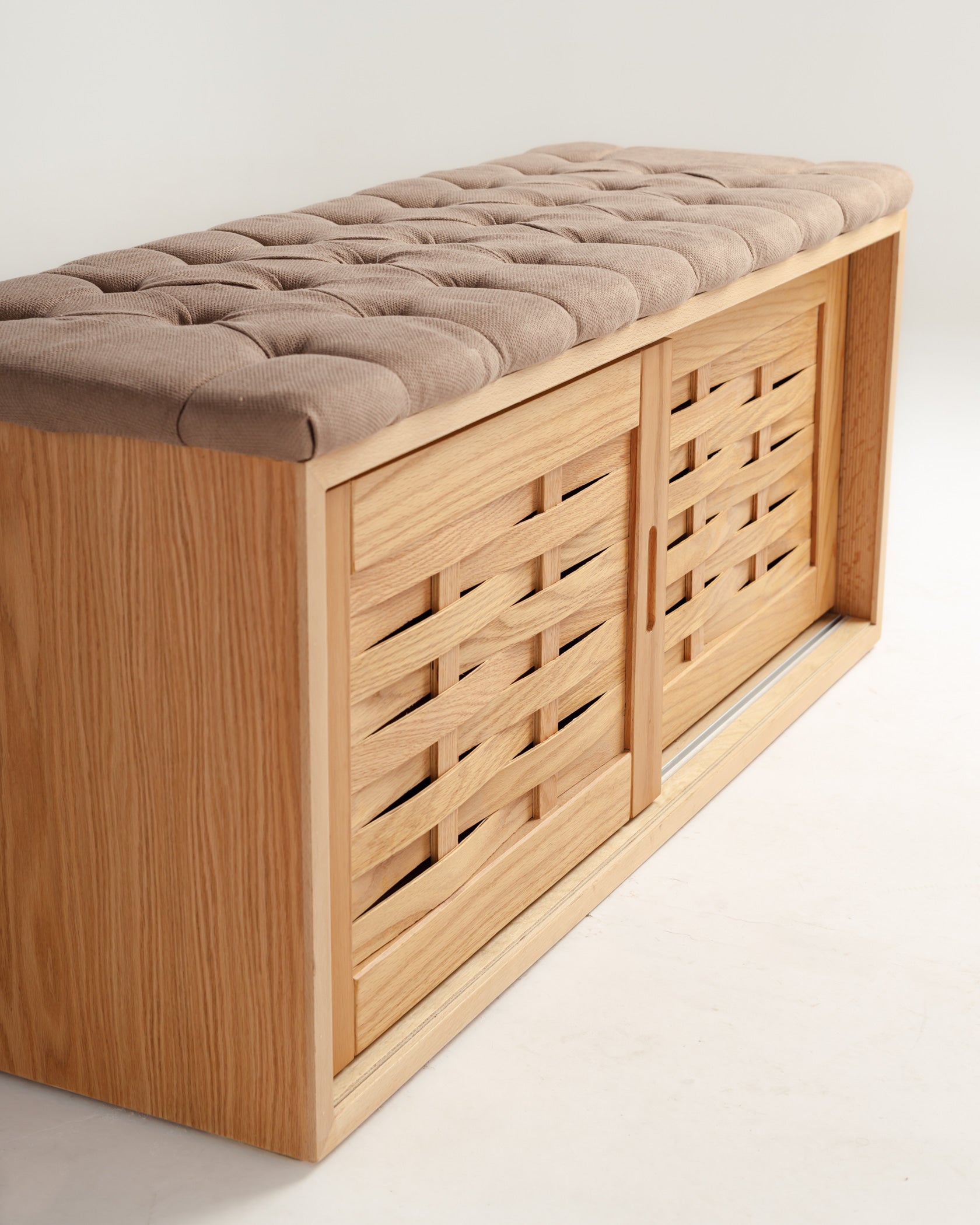 Oak Sliding Shoe Storage Bench