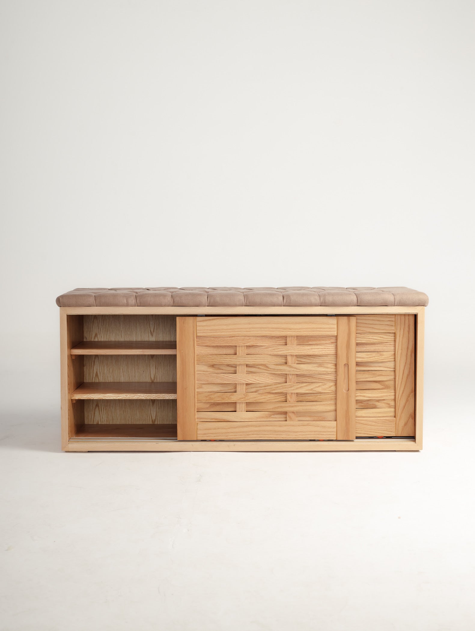 Oak Sliding Shoe Storage Bench