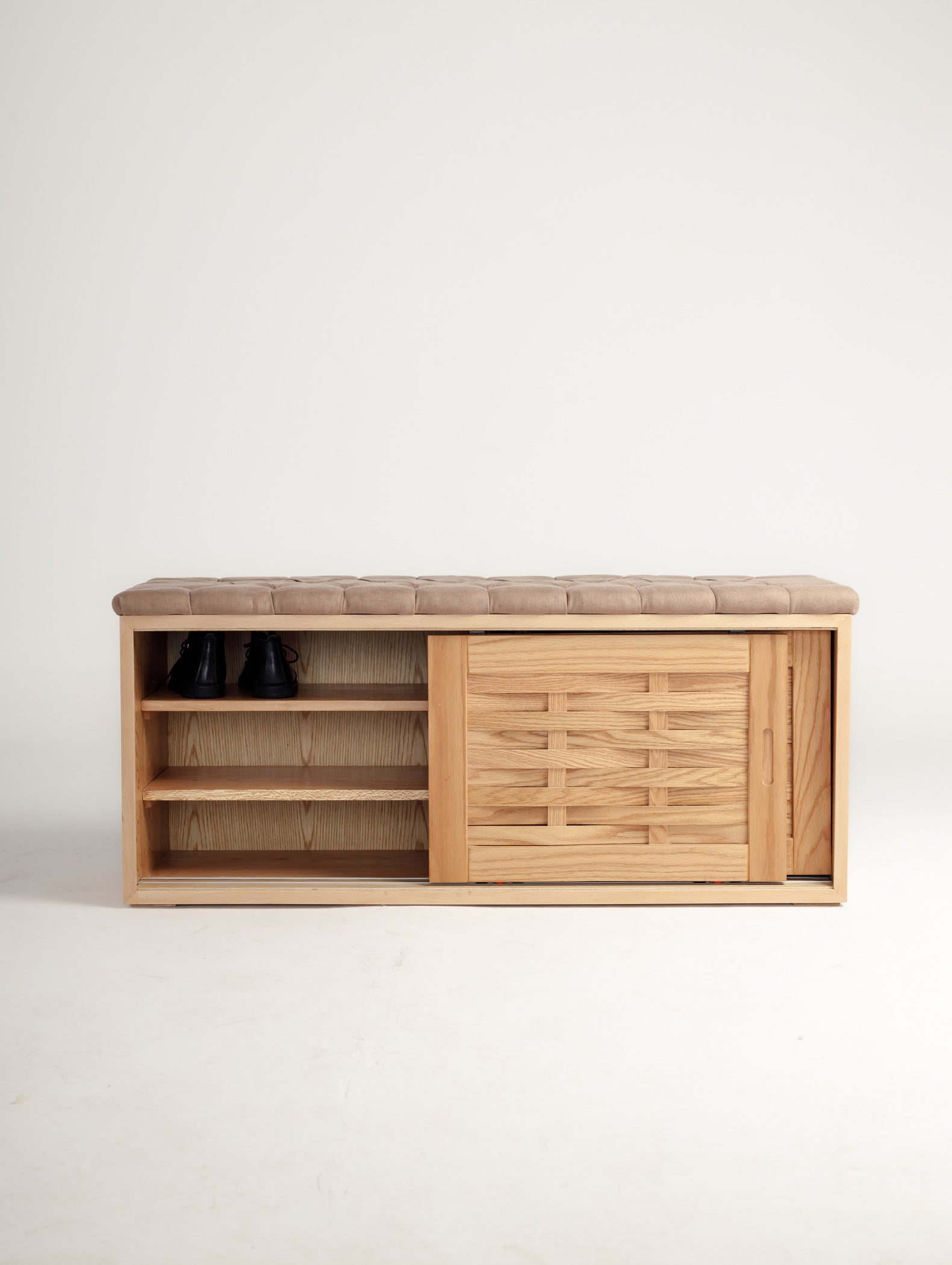 Oak Sliding Shoe Storage Bench