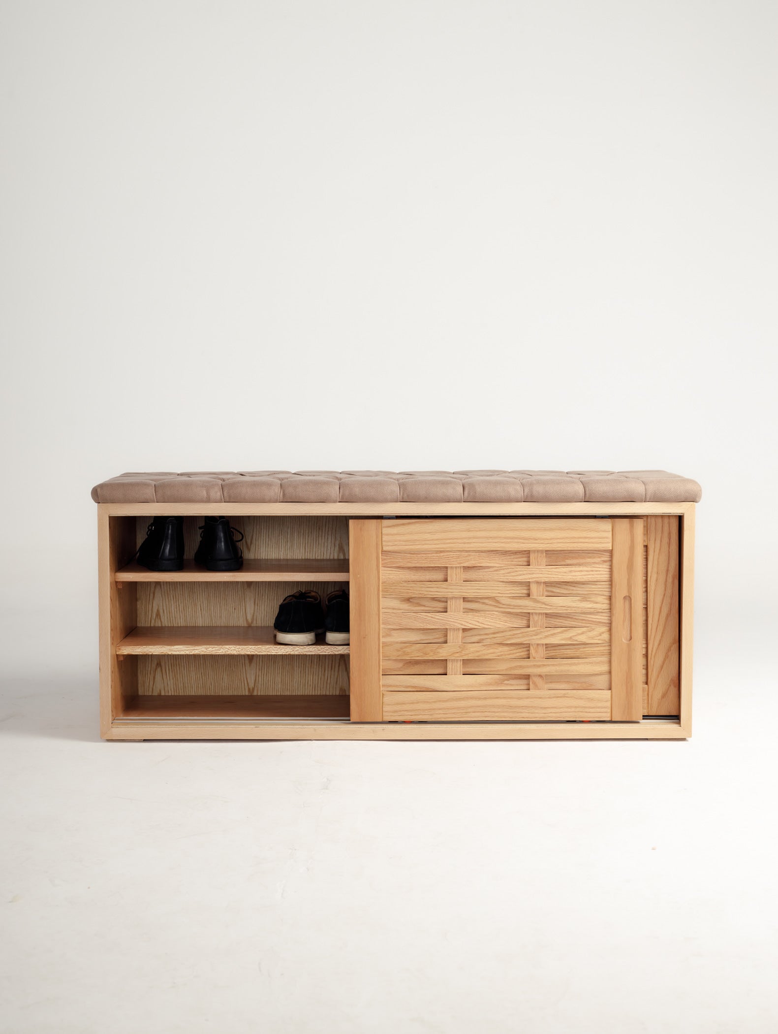 Oak Sliding Shoe Storage Bench