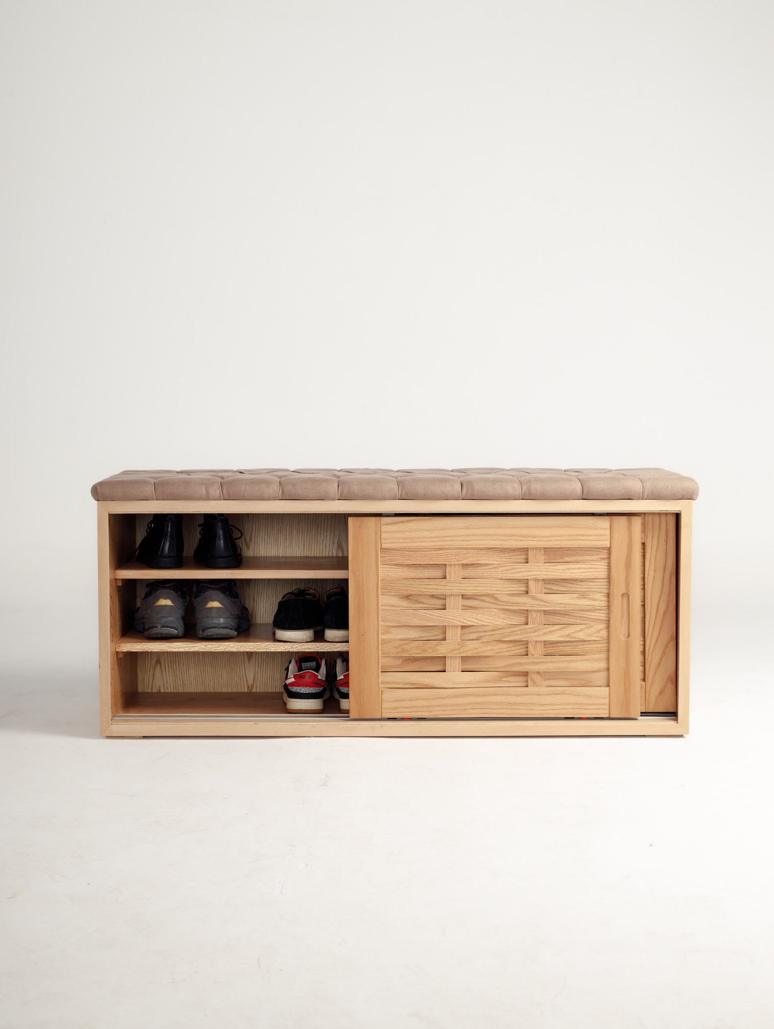 Oak Sliding Shoe Storage Bench