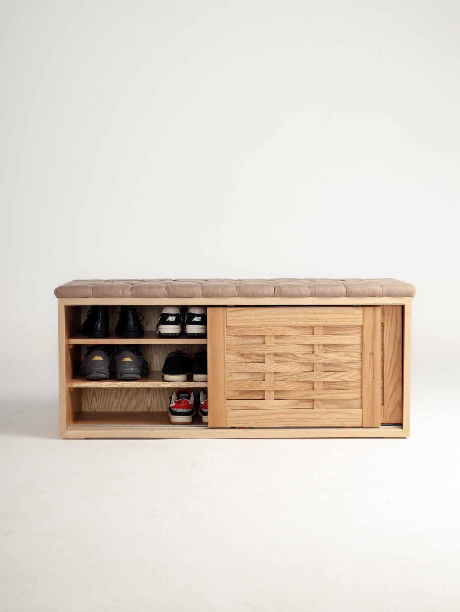 Oak Sliding Shoe Storage Bench