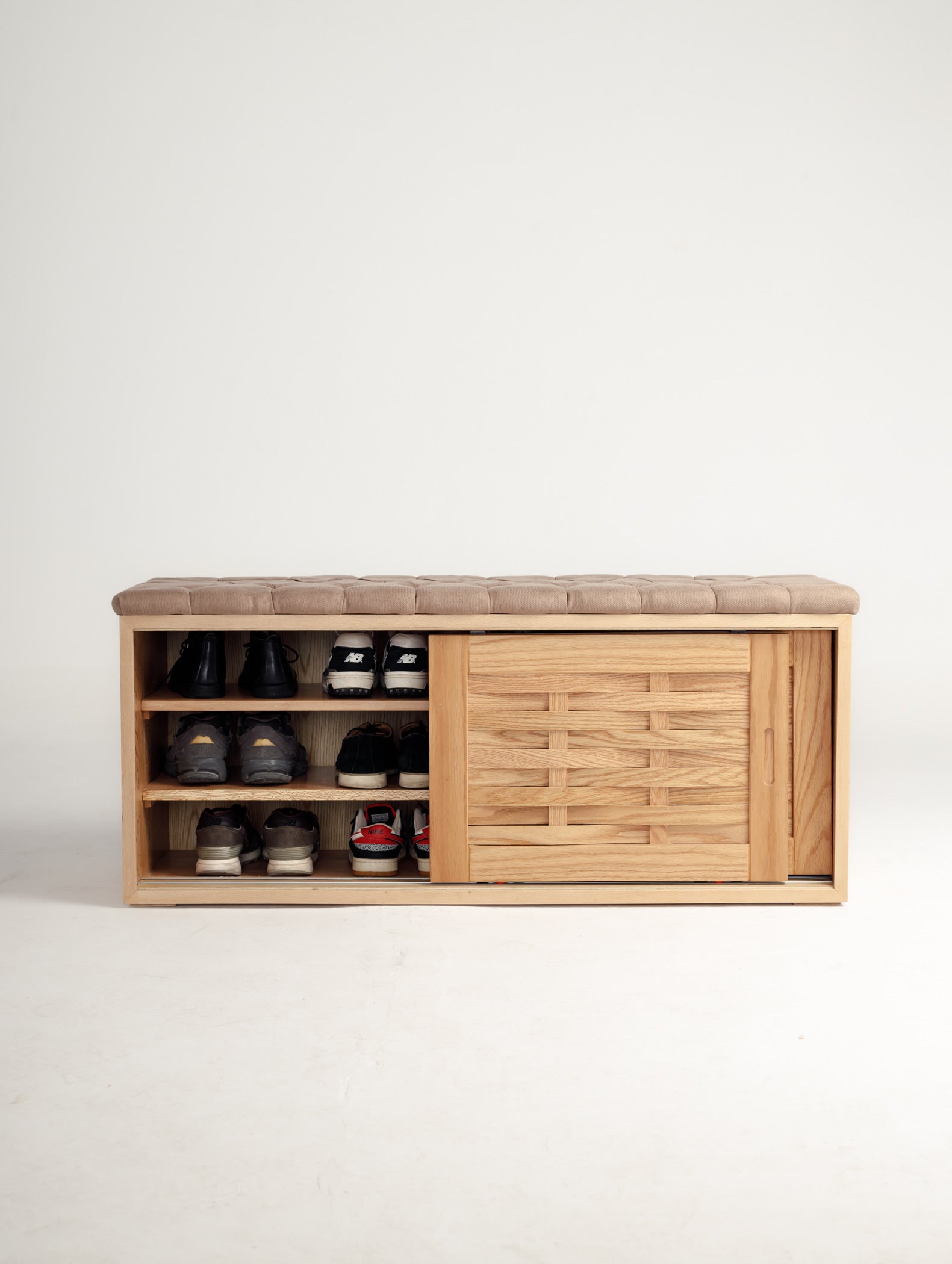 Oak Sliding Shoe Storage Bench