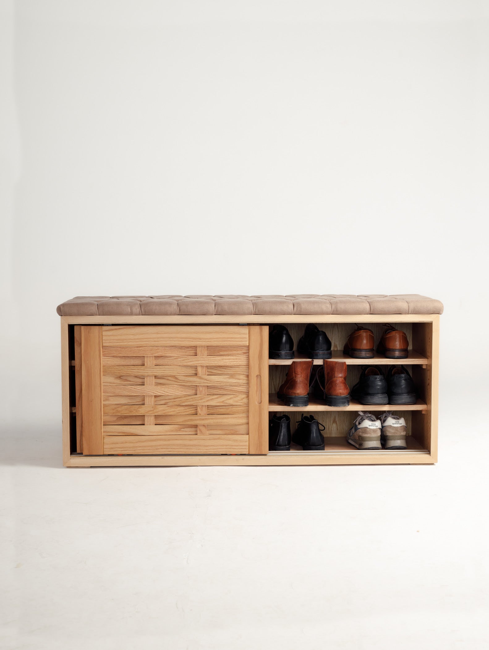 Oak Sliding Shoe Storage Bench