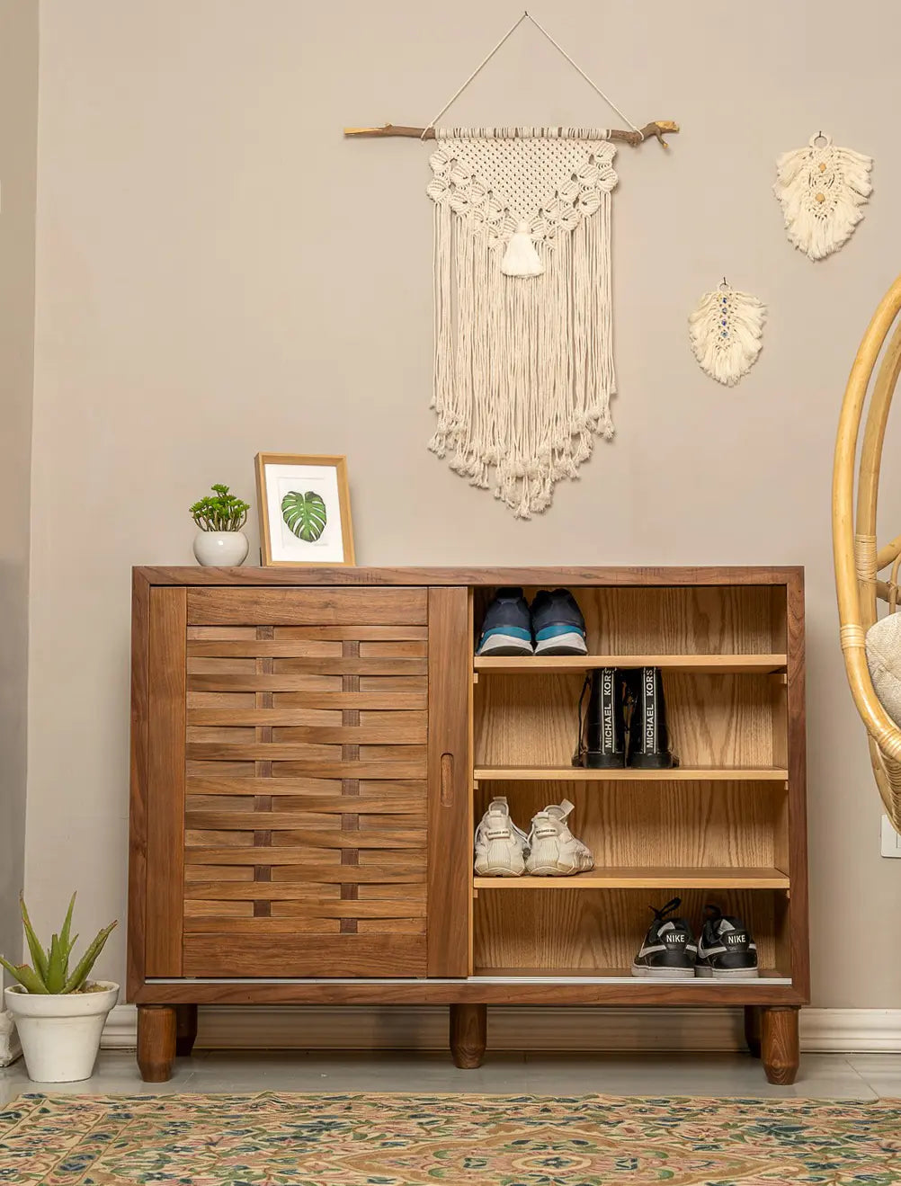 WALNUT SLIDING SHOE STORAGE Wasilaah UAE