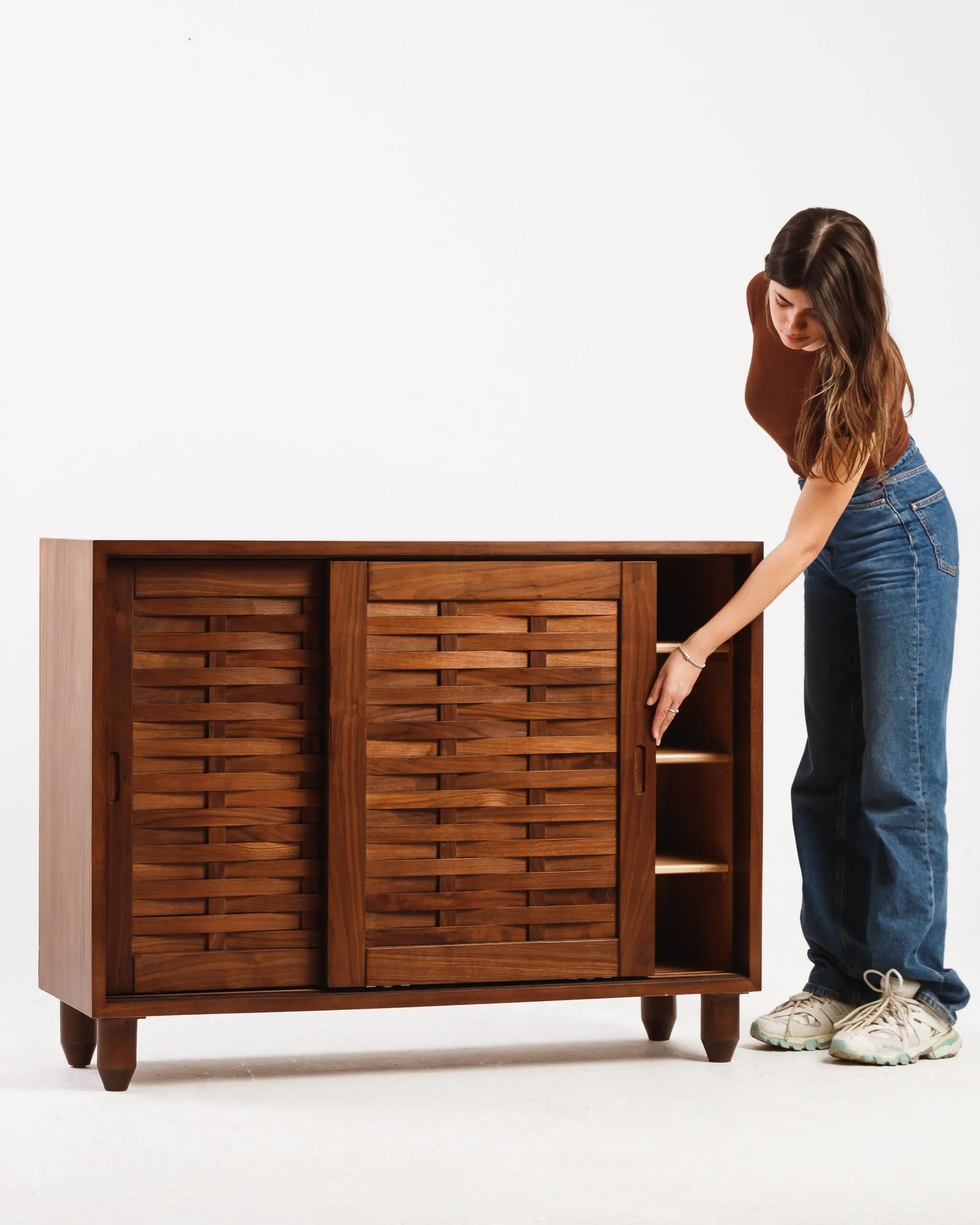 WALNUT SLIDING SHOE STORAGE Wasilaah UAE