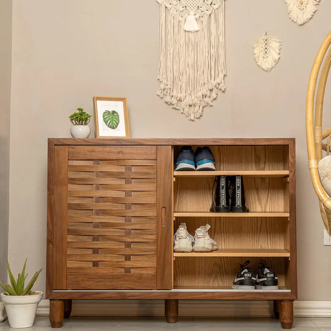 WALNUT SLIDING SHOE STORAGE Wasilaah UAE