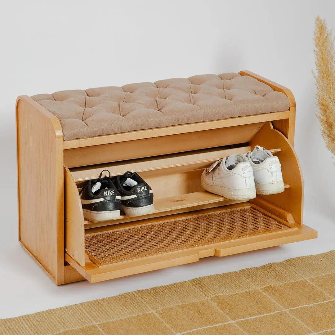 Light Rattan Secret Shoe Storage Bench Wasilaah ME