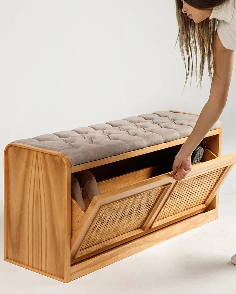 Light Rattan Secret Shoe Storage Bench Wasilaah ME