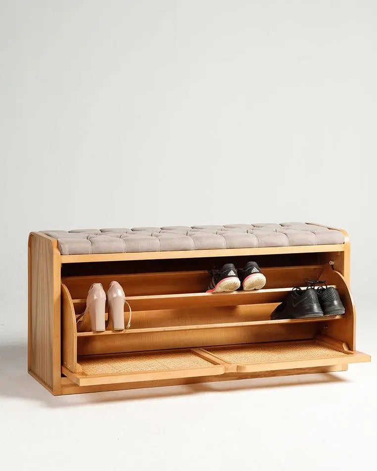 Light Rattan Secret Shoe Storage Bench Wasilaah ME