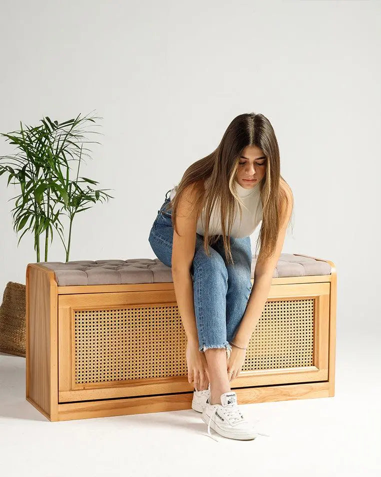 Light Rattan Secret Shoe Storage Bench Wasilaah ME