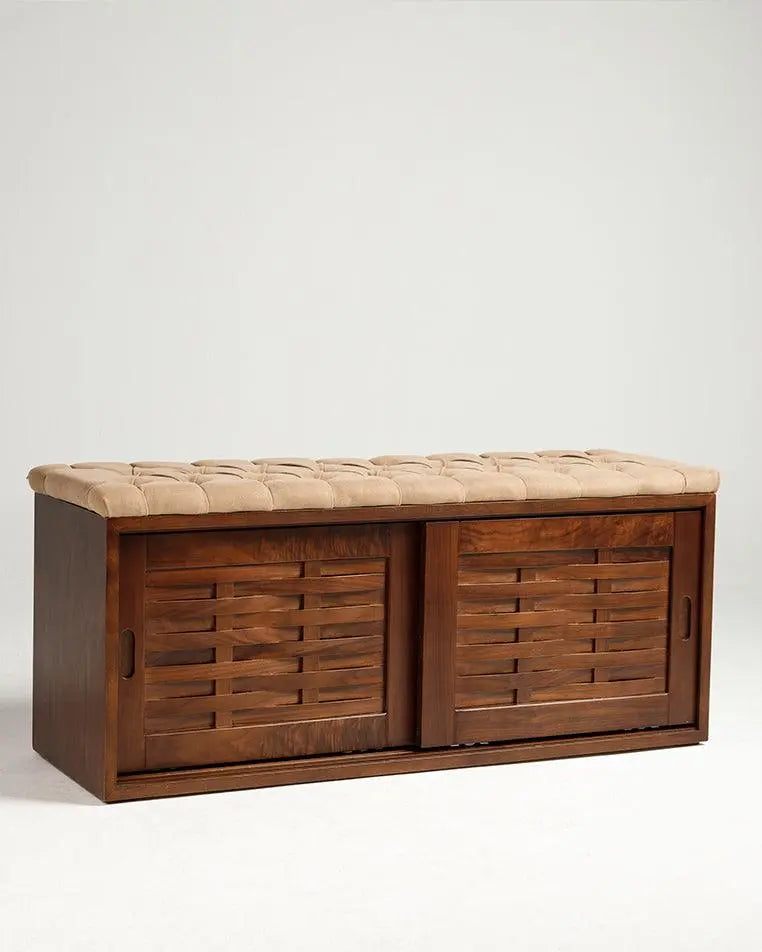 Walnut Sliding Shoe Storage Bench Wasilaah ME